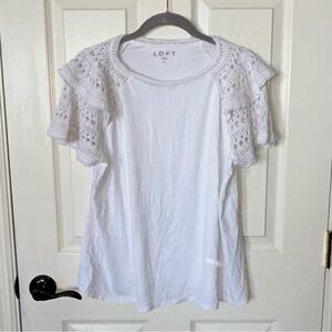 LOFT White Boho Lace Crochet Sleeve Tee ✨